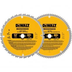 Hot Sale 🎉 DEWALT Circular Saw Blades Construction 2-Pack 12-in 32 and 80-Tooth Carbide Miter/Table Saw Blade Set 🎁