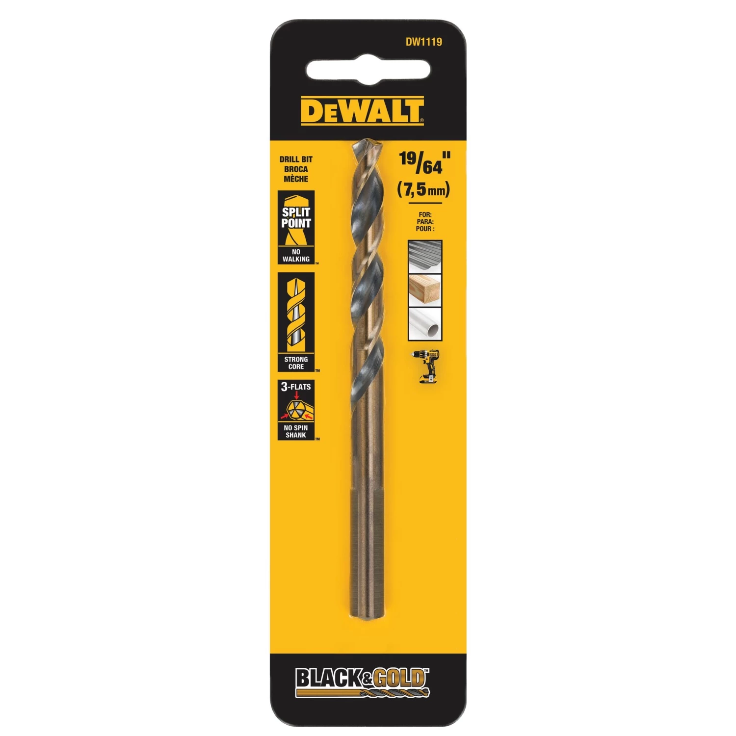 New 🛒 DEWALT Twist Drill Bits Black and Gold 19/64-in 4-7/16-in Black and Gold 🧥 Coated HSS Twist Drill Bit 🎁