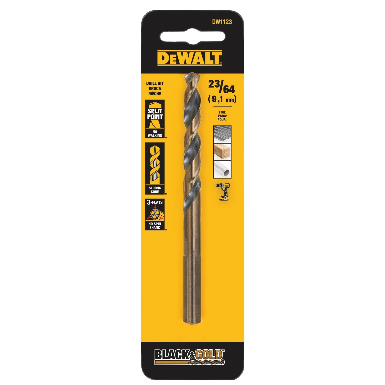 Flash Sale 🧨 DEWALT Twist Drill Bits Black and Gold 23/64-in 5-in Black and Gold 🧥 Coated HSS Twist Drill Bit ✨