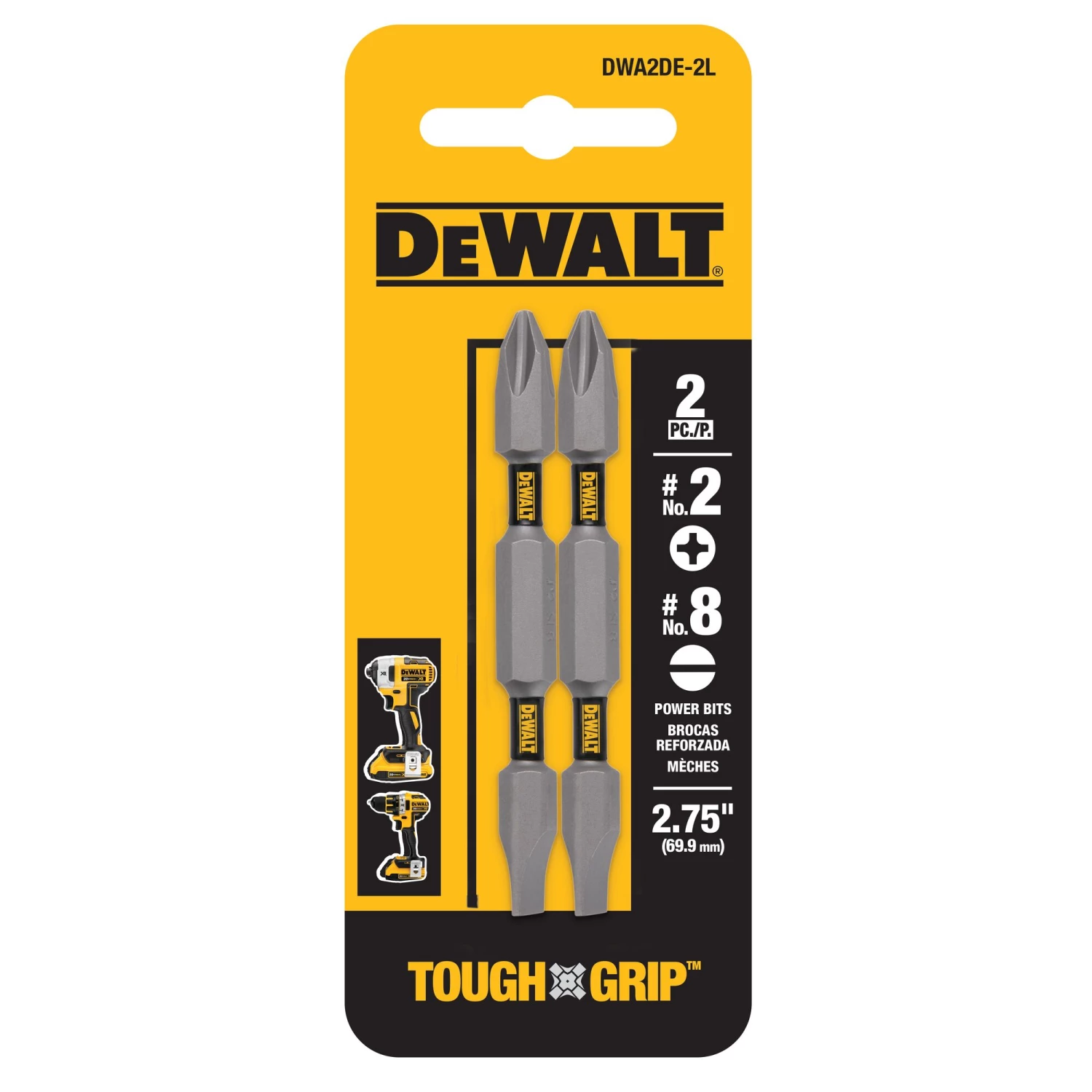 New 😀 DEWALT Screwdriver Bits Tough Grip 2-3/4-in #2 Phillips/#8 Slotted Phillips/Slotted Steel Hex Shank Screwdriver Bit (2-Piece) 😀