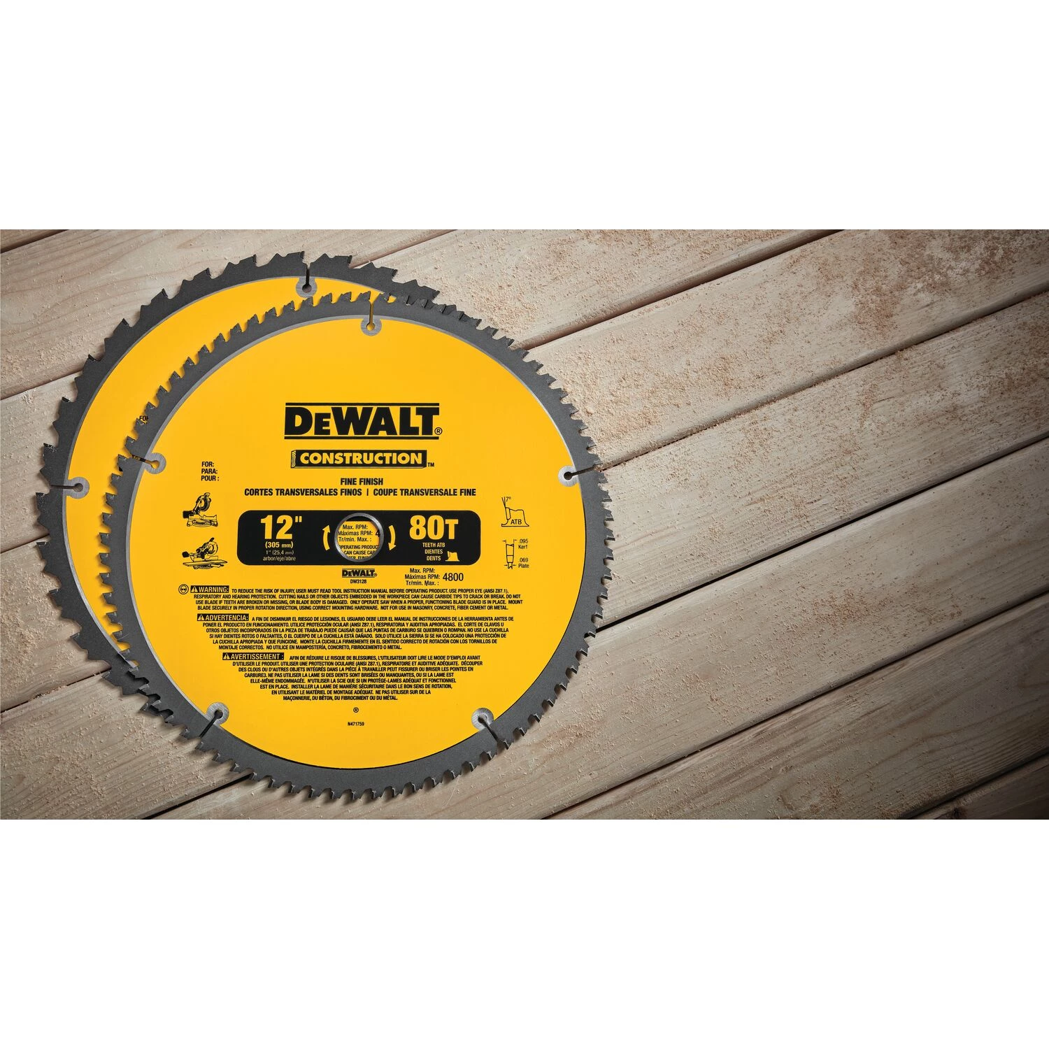 Hot Sale 🎉 DEWALT Circular Saw Blades Construction 2-Pack 12-in 32 and 80-Tooth Carbide Miter/Table Saw Blade Set 🎁 - Image 2