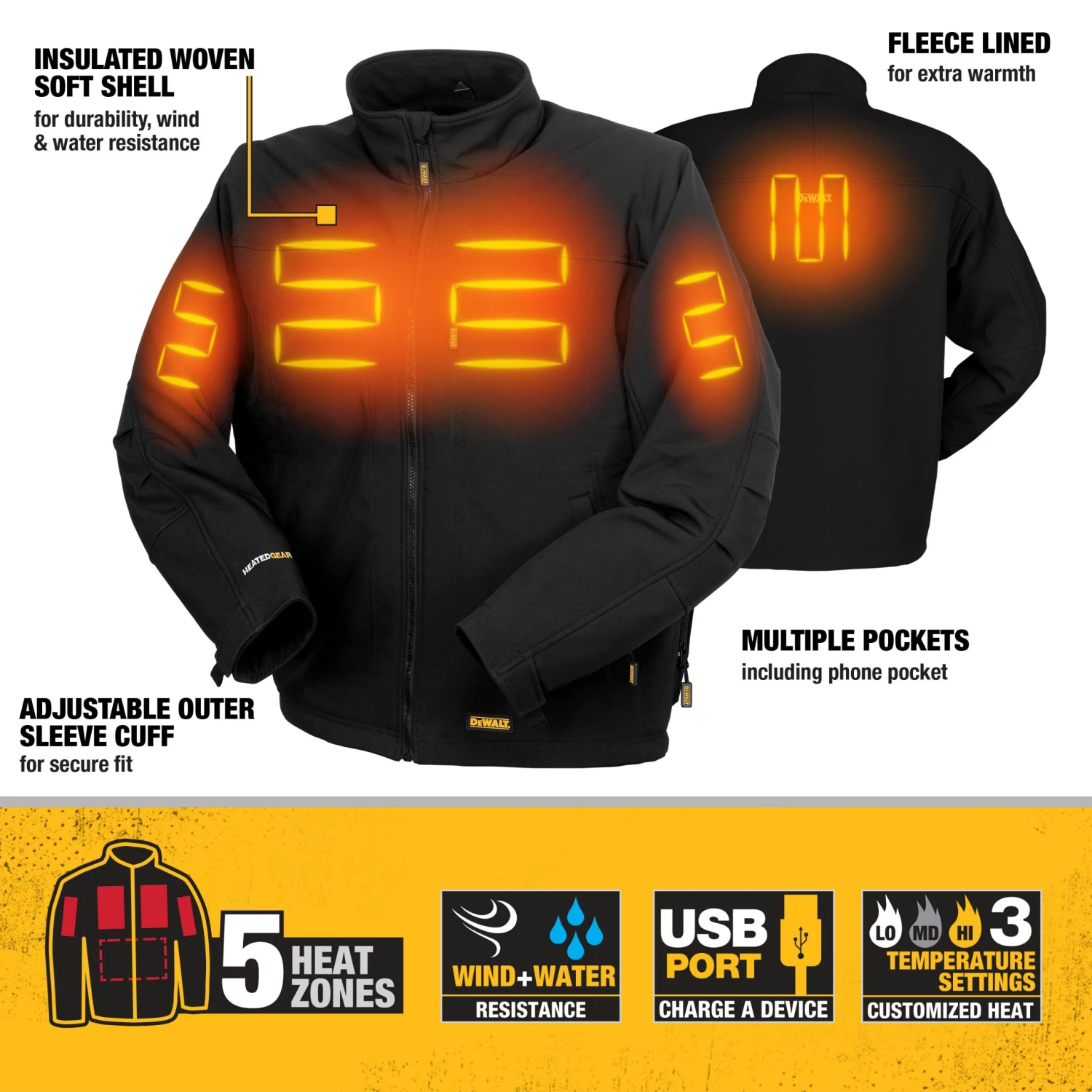 Promo ๐ DEWALT Thermals DEWALT Heated Soft Shell Deluxe Jacket - Black - 2X - Kitted with Battery/Charger ๐งจ - Image 3