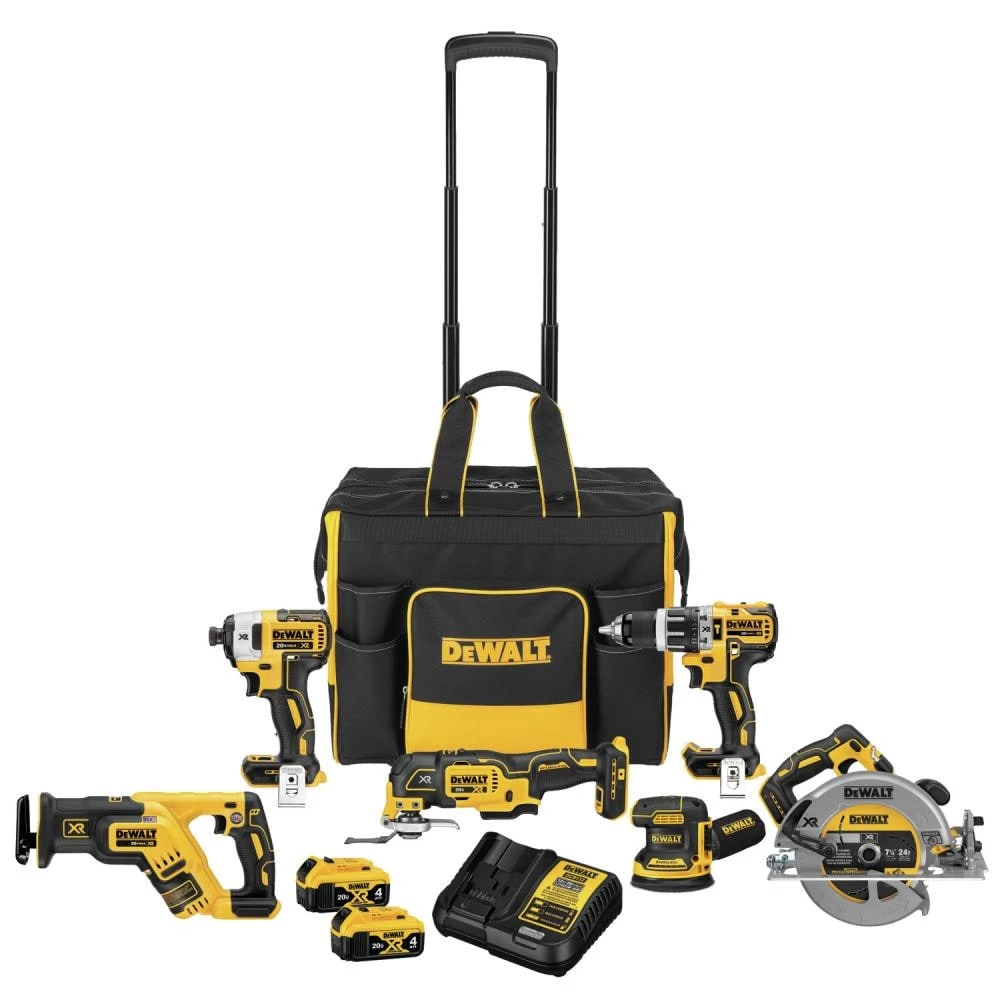 Outlet 💯 DEWALT Power Tool Combo Kits XR 6-Tool 20-Volt Max Brushless Power Tool Combo Kit with Soft Rolling Case (2-Batteries and charger Included) 😀