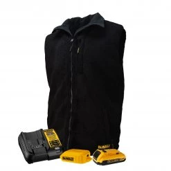 Promo 🤩 DEWALT Work Jackets & 🧥 Coats Men's DEWALT Heated Reversible Fleece Vest Kit - With Battery, Charger, and Adapter - Black - Large 👍