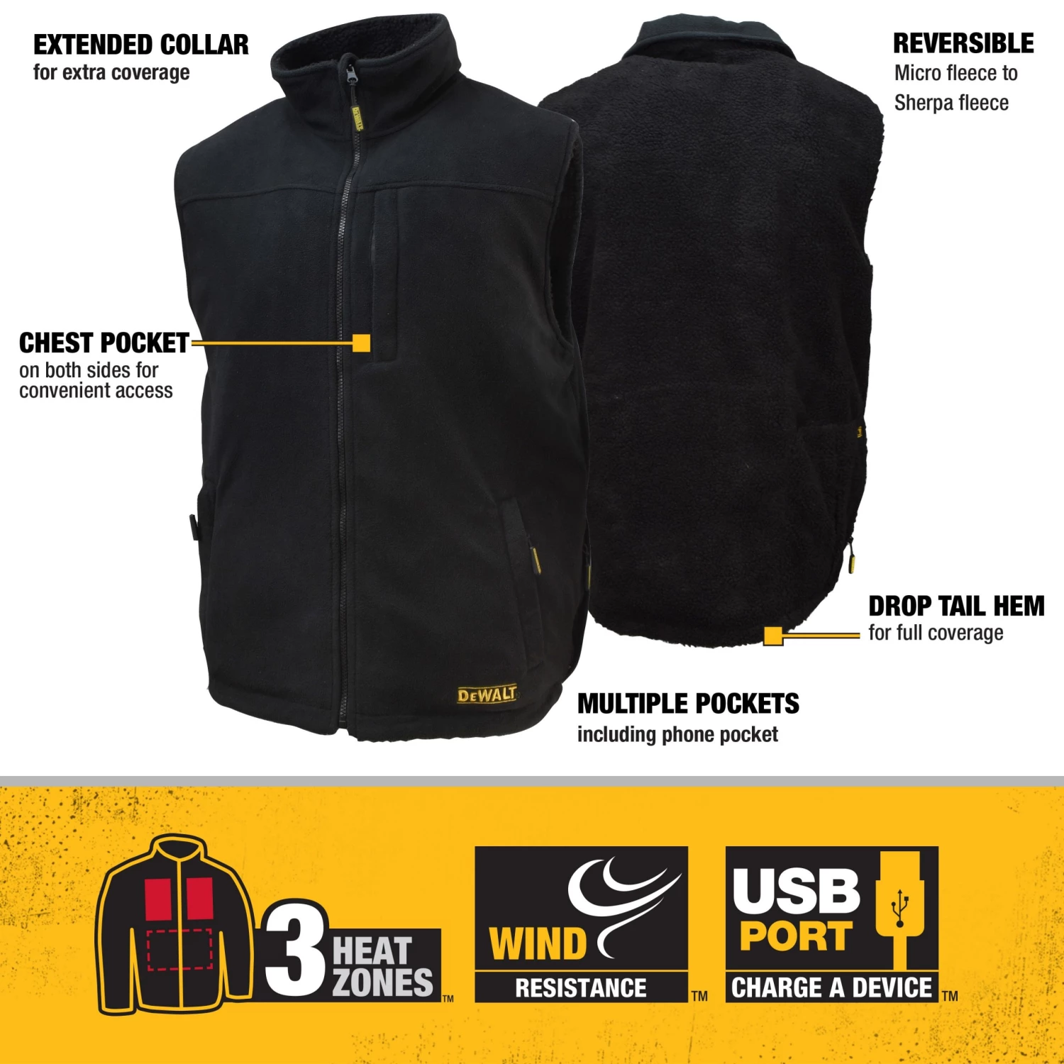 Promo ๐คฉ DEWALT Work Jackets & ๐งฅ Coats Men's DEWALT Heated Reversible Fleece Vest Kit - With Battery, Charger, and Adapter - Black - Large ๐ - Image 2