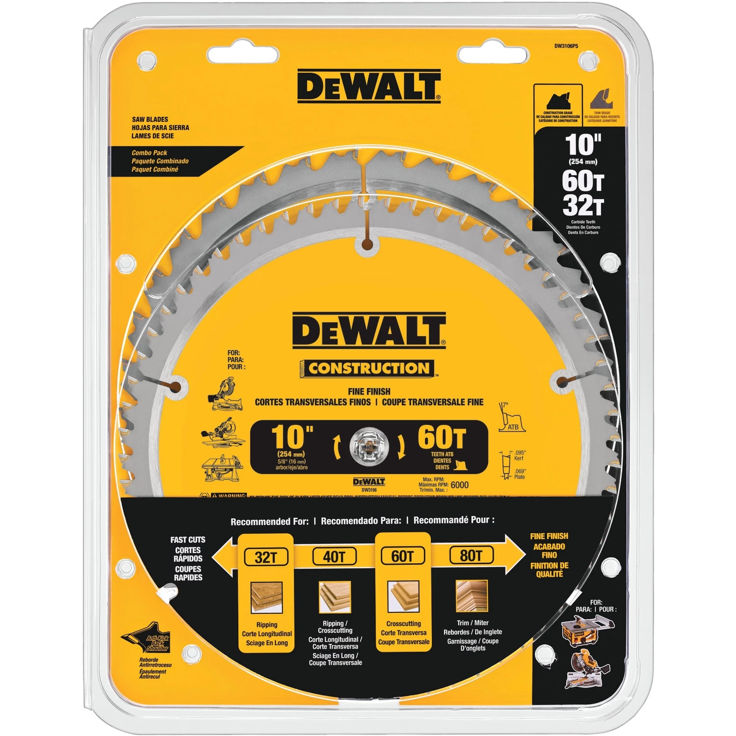 Brand new ✨ DEWALT Circular Saw Blades Construction 10-in 32 and 60-Tooth Carbide Miter/Table Saw Blade Set ⌛