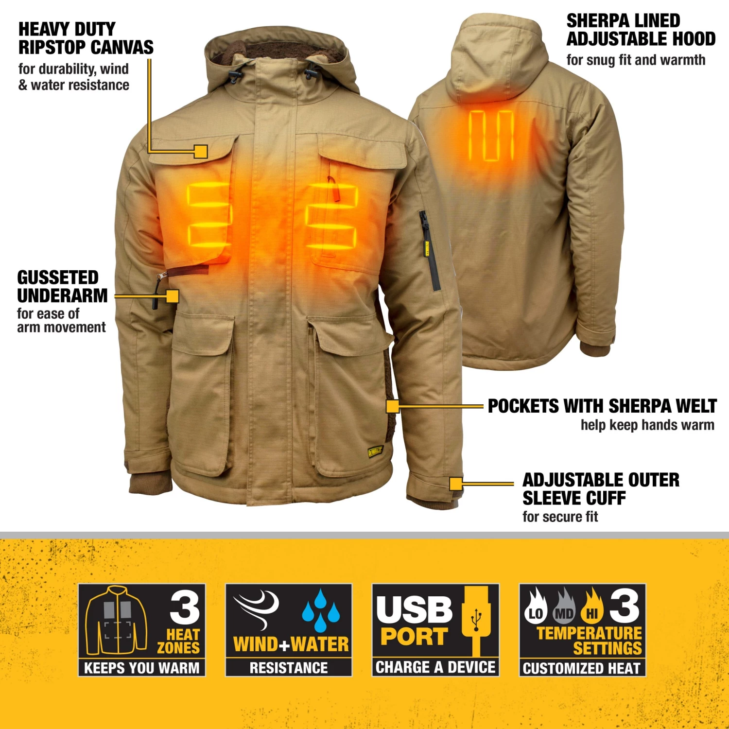 Wholesale ⭐ DEWALT Heated Clothing DEWALT Men's Rip Stop Canvas Heated Jacket Battery Included (Small) ✔️ - Image 2