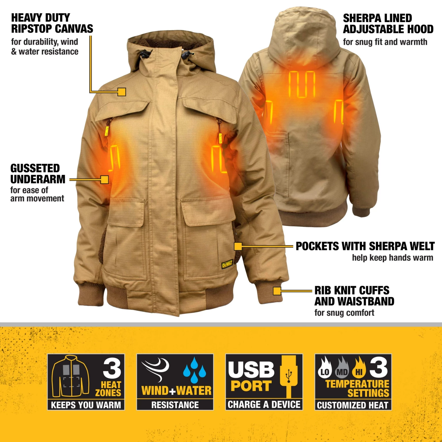 Best deal ⭐ DEWALT Heated Clothing DEWALT Women's Rip Stop Canvas Heated Jacket with Battery, Charger, and Adapter- XL ⭐ - Image 2